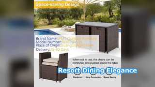 Обеденный набор на открытом воздухе, стеклянный стол в курортном отеле